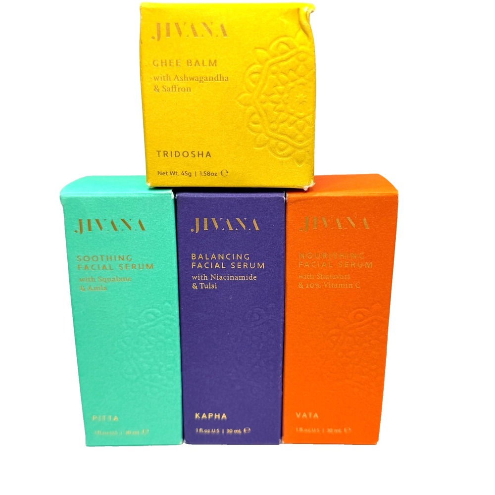 Jivana Skincare 4 pc Set Soothing Balancing Nourishing Facial Serums Ghee Balm